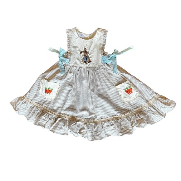Bitty Bundles of Joy Other - Bitty Bundle of Joy Striped Dress with Bunny and Carrot Pockets Sz 6